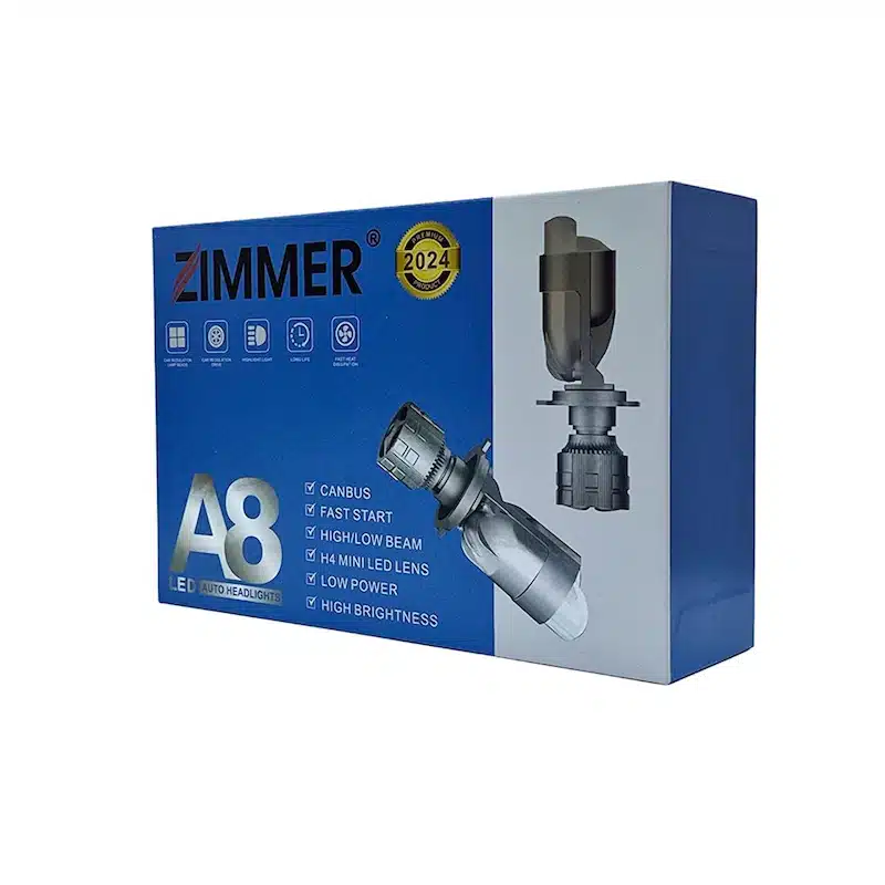 هدلایت لنزدار دو رنگ A8 ZIMMER پایه H4 دو لنز سفید زرد